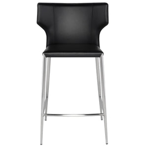 Nuevo Bar Stools Nuevo Wayne Leather Bar and Counter Stool Brushed Stainless Legs