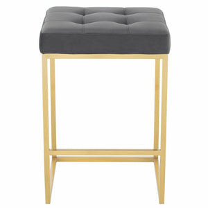 Nuevo Counter Stools Tarnished Silver Velour Seat Brushed Gold Frame CHI VELOUR COUNTER STOOL