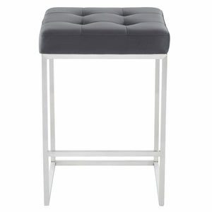Nuevo Counter Stools Tarnished Silver Velour Seat Brushed Stainless Frame CHI VELOUR COUNTER STOOL
